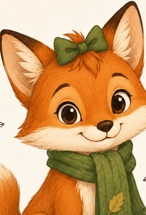 Noisette, la petite renarde au nœud et à l'écharpe verte
